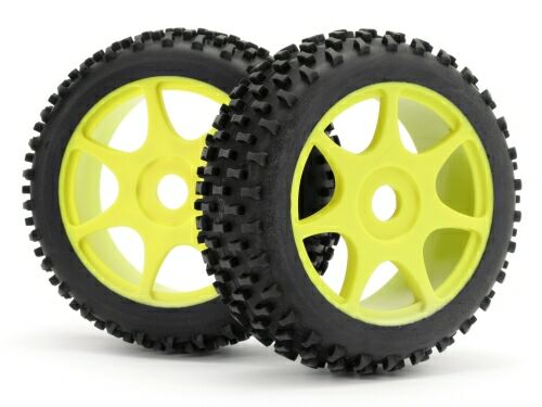 Колеса в сборе (Багги 1/8) TECH-BONE TIRE SOFT G1 CMPD / желтый диск / 7 спиц (2шт)